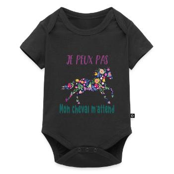 Je peux pas mon cheval m'attend - florale poney - Body à manches courtes Premium Bébé - noir - Devant