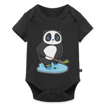 Panda Eishockey Eishockeyschläger - Baby Premium Kurzarmbody - Schwarz - Vorne