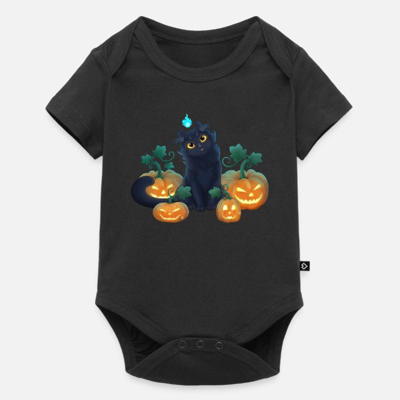 Chaton Noir mignon et Citrouilles Halloween - Body à manches courtes Premium Bébé - noir