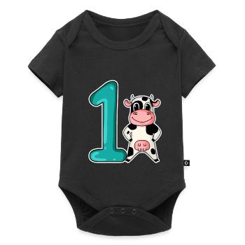 1 an - inscription scolaire - motif vache - Body à manches courtes Premium Bébé - noir - Devant