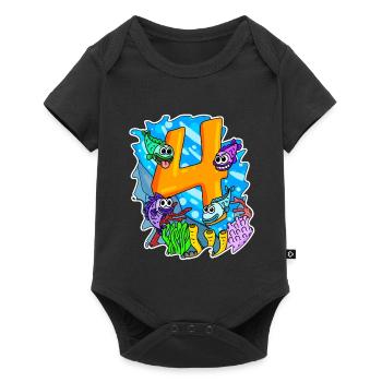 4 years old - 4th birthday with animal motif - Baby Premium short-sleeve bodysuit - black - Front