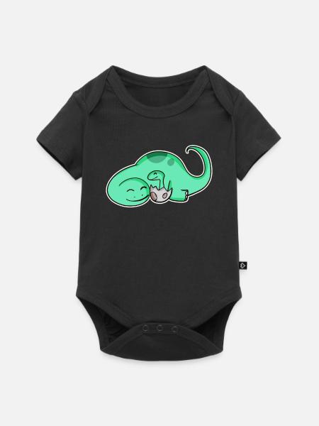 Dinosaurier mit Baby Dinosaurier - Baby Premium Kurzarmbody - Schwarz