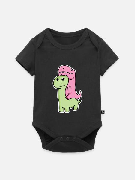 Zwei Dinosaurier - Baby Premium Kurzarmbody - Schwarz