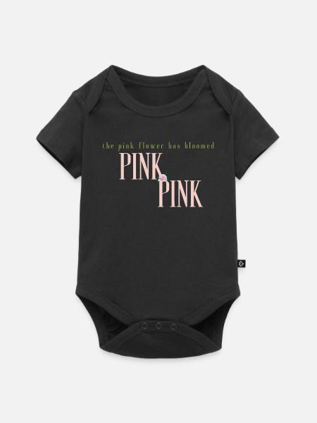 Pink Bloom Blumentypografie - Baby Premium Kurzarmbody - Schwarz
