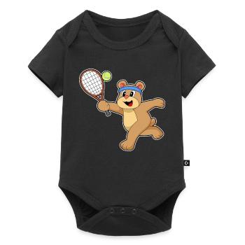 Bear Tennis Racket Sport - Baby Premium short-sleeve bodysuit - black - Front
