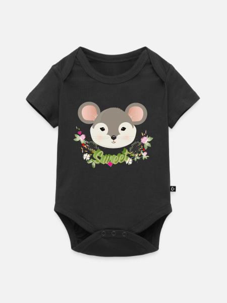 Zauberhafte süße Maus mit zartem Grün im Frühling - Baby Premium Kurzarmbody - Schwarz