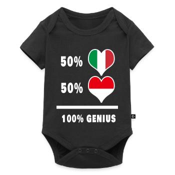 Indonesien und Italien flaggen 100% genial - Baby Premium Kurzarmbody - Schwarz - Vorne