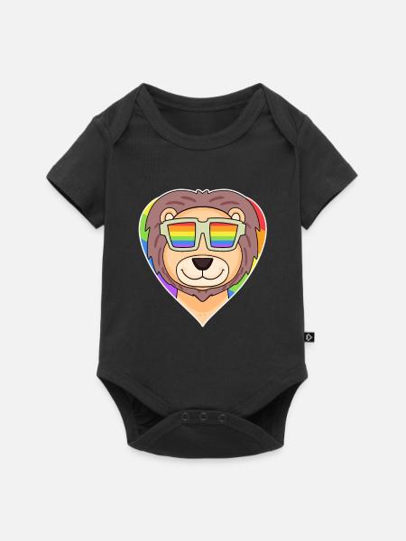 Regenbogen - Löwe mit Brille - Baby Premium Kurzarmbody - Schwarz