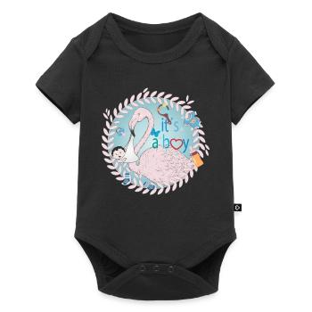 Flamant rose avec bébé et ustensiles pour bébé en bleu - Body à manches courtes Premium Bébé - noir - Devant