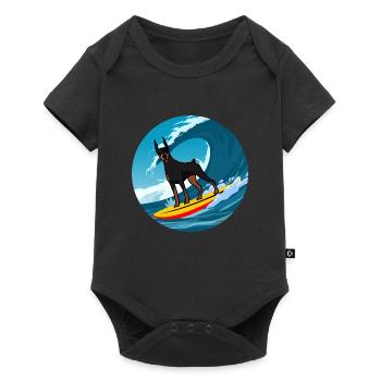 Dobermann propriétaire chien surf mer vagues - Body à manches courtes Premium Bébé - noir - Devant