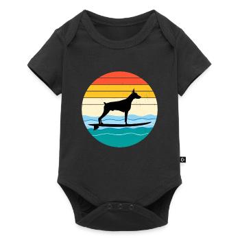 Dobermann Propriétaire Chien Surf Sea Vagues - Body à manches courtes Premium Bébé - noir - Devant