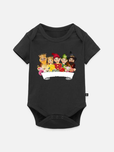 Fünf Figuren aus dem Ensemble des Kasperltheaters - Baby Premium Kurzarmbody - Schwarz