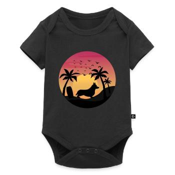 Cardigan Welsh Corgi Hund Surfen Strand Palmen - Baby Premium Kurzarmbody - Schwarz - Vorne