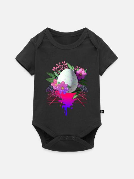 Osterei Blumen Kunst Retro Wave - Baby Premium Kurzarmbody - Schwarz