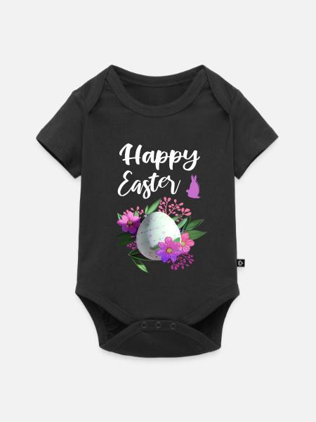 Frohe Ostern Blumen Osterei - Baby Premium Kurzarmbody - Schwarz