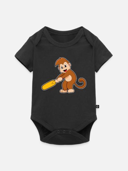 Affe Cricket Cricketschläger - Baby Premium Kurzarmbody - Schwarz