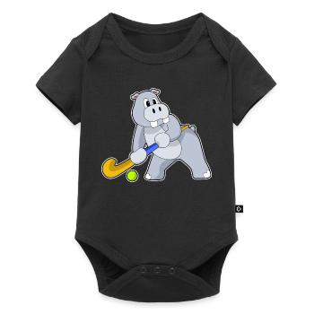 Hippopotamus Hockey sur gazon Stick - Body à manches courtes Premium Bébé - noir - Devant