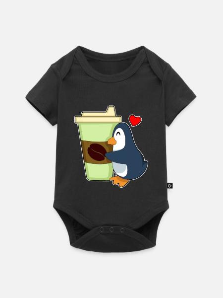 Pinguin Coffee to go - Baby Premium Kurzarmbody - Schwarz