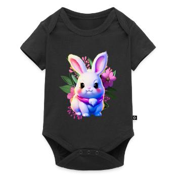 cute Easter Bunny Floral with Easter flowers - Baby Premium short-sleeve bodysuit - black - Front