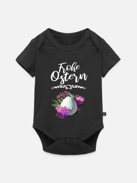 Frohe Ostern Osterei Floral - Baby Premium Kurzarmbody - Schwarz