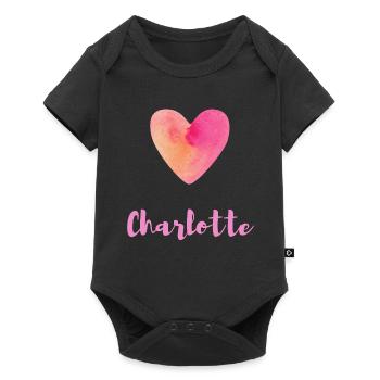 Charlotte Rosa Herz Feminines Namensdesign - Baby Premium Kurzarmbody - Schwarz - Vorne