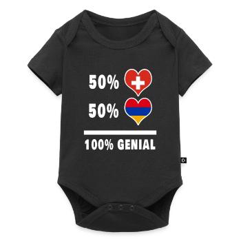 Armenien und Schweiz 100% Genial Flagge - Baby Premium Kurzarmbody - Schwarz - Vorne