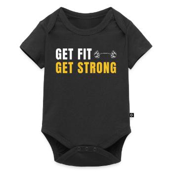 Get Fit Get Strong - Fitnessgeschenk mit Hanteln - Baby Premium Kurzarmbody - Schwarz - Vorne