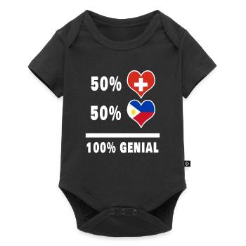 Philippinen und Schweiz 100% Genial Flagge - Baby Premium Kurzarmbody - Schwarz - Vorne