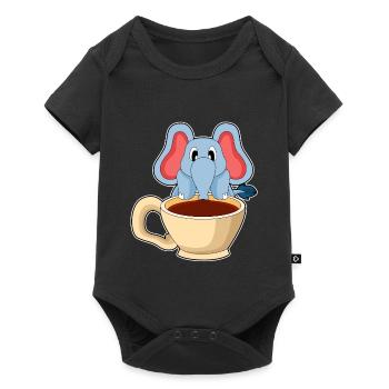 Elefant Tasse Kaffee - Baby Premium Kurzarmbody - Schwarz - Vorne