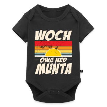 woch owa ned munta - wach aber noch nicht munter - Baby Premium Kurzarmbody - Schwarz - Vorne