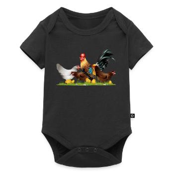 stately rooster with chickens on the chicken farm - Baby Premium short-sleeve bodysuit - black - Front
