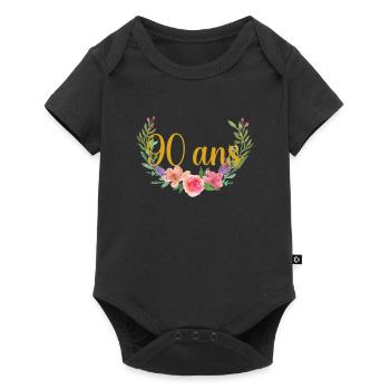 90 Ans Floral Aquarelle Doré - Body à manches courtes Premium Bébé - noir - Devant