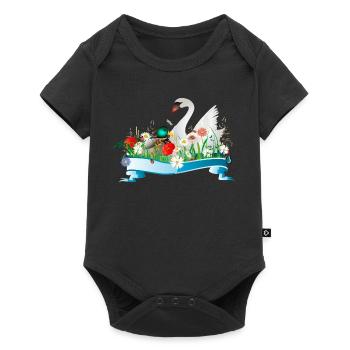 Swan and duck in the lake with spring-like shore - Baby Premium short-sleeve bodysuit - black - Front