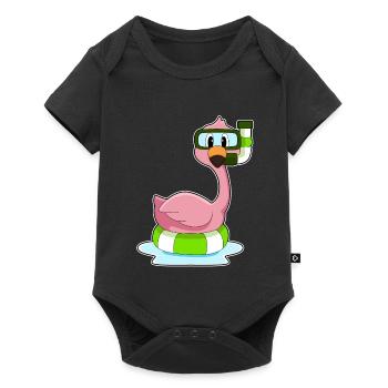 Flamingo Schwimmen Schwimmring Sommer - Baby Premium Kurzarmbody - Schwarz - Vorne