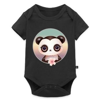 Mignon ours panda avec une fleur de cerisier - Body à manches courtes Premium Bébé - noir - Devant