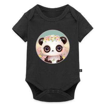 Cute panda on a flower meadow in spring - Baby Premium short-sleeve bodysuit - black - Front