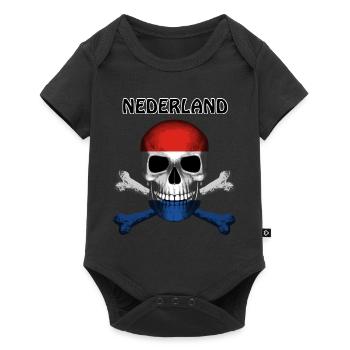 Crâne Jolly Roger Pirate Flag Nederland R6Z - Body à manches courtes Premium Bébé - noir - Devant