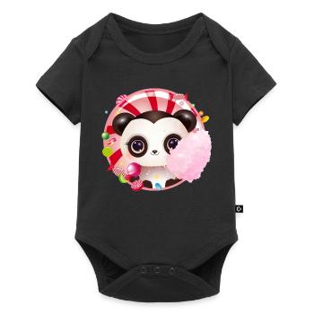 Cute panda bear with cotton candy & candy - Baby Premium short-sleeve bodysuit - black - Front