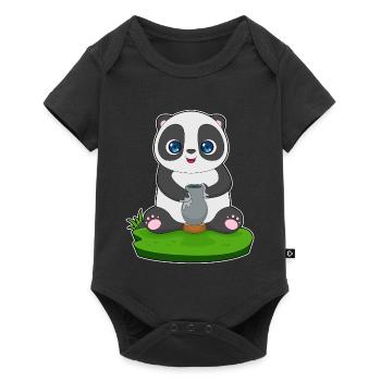 Panda Handwerker Vase Handwerk - Baby Premium Kurzarmbody - Schwarz - Vorne