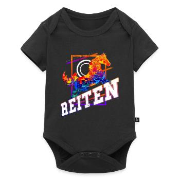 Reiten Reiter Pferd Springen Sport Bunt Vintage - Baby Premium Kurzarmbody - Schwarz - Vorne