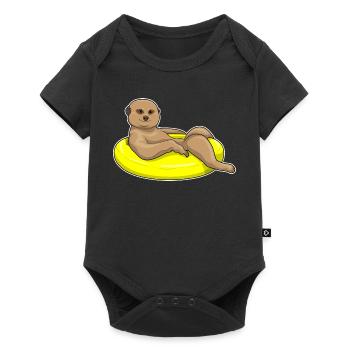 Été de la nage dans le ring de natation de suricate - Body à manches courtes Premium Bébé - noir - Devant