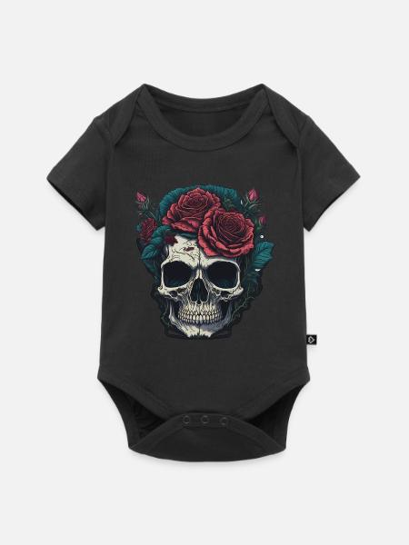 Crâne avec des roses - Body à manches courtes Premium Bébé - noir