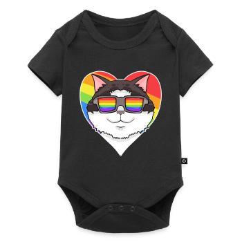 Regenbogen - Katze Ragdoll mit Brille und Herz - Baby Premium Kurzarmbody - Schwarz - Vorne