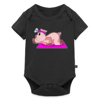 Pig Yoga Fitness Gymnastics - Baby Premium short-sleeve bodysuit - black - Front