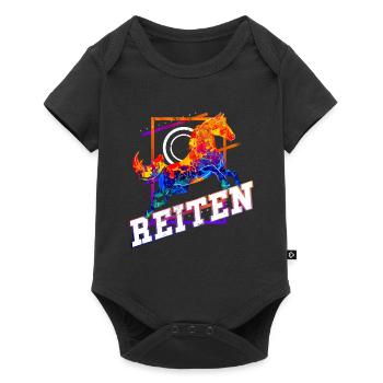 Reiten Reiter Pferd Springen Sport Bunt Vintage - Baby Premium Kurzarmbody - Schwarz - Vorne