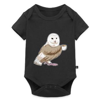 Eule Tasse Kaffee - Baby Premium Kurzarmbody - Schwarz - Vorne