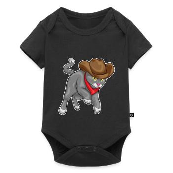 Chat Cowboy Cowboy Chapeau - Body à manches courtes Premium Bébé - noir - Devant