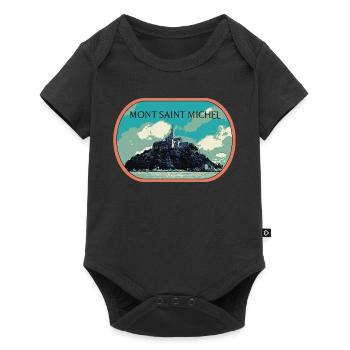 Illustration in blue and green of Mont Saint Michel - Baby Premium short-sleeve bodysuit - black - Front