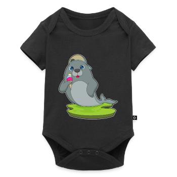 Seehund Waffeleis - Baby Premium Kurzarmbody - Schwarz - Vorne