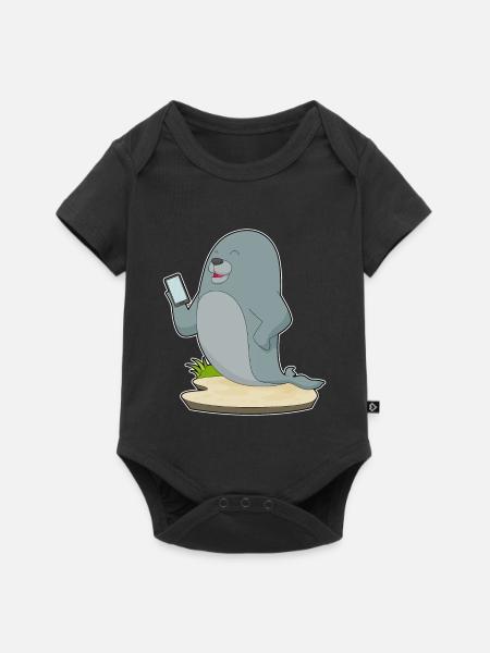 Seehund Smartphone - Baby Premium Kurzarmbody - Schwarz